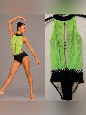 Kandi Kouture dance costume neon green custom rhinestoned contemporary SA adult